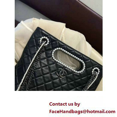 Chanel Aged Shiny Lambskin, Crystal Pearls  &  Black Metal Shopping Bag AS4222 2023